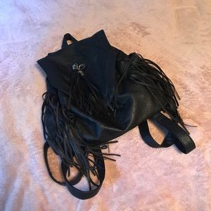 Black fringe backpack purse